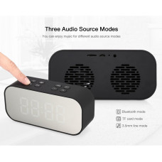 Black BT501 Bluetooth Speaker LED Alarm Clock Wireless Mini Mirror with Screen Clock Collection Broadcasting Card Small Speaker